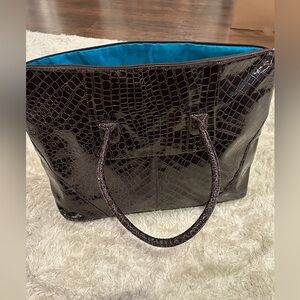 Elegant Brown Faux Crocodile-Embossed Tote Bag